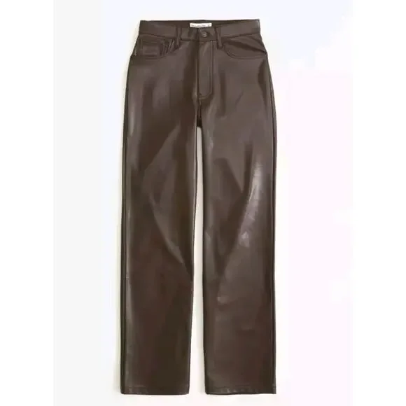 Abercrombie & Fitch 90’s Straight Ultra High Rise Brown Faux Leather Pant Sz 33